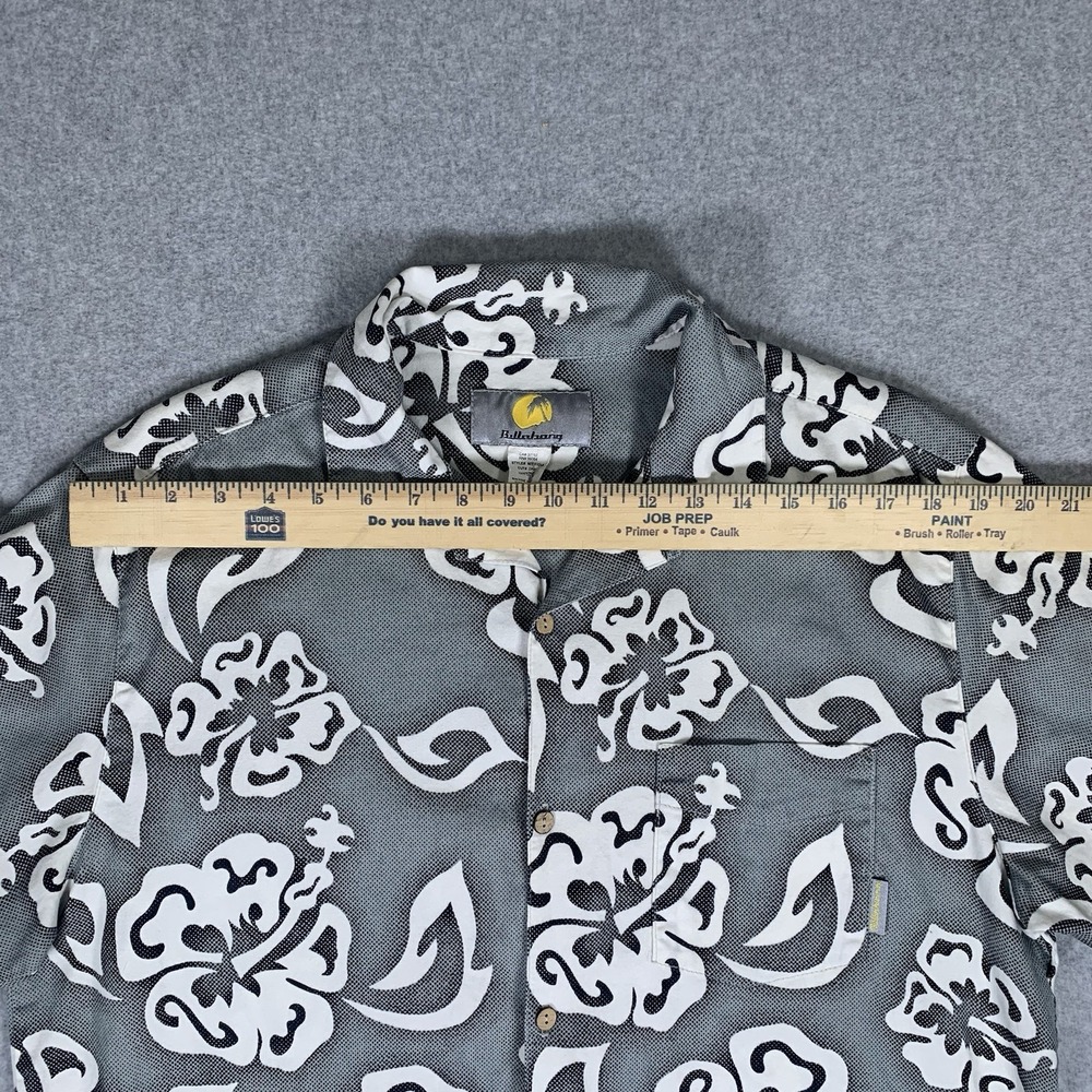 Vintage Billabong Hawaiian Shirt Medium Gray Surf Floral Made In USA - Picture 14 of 16